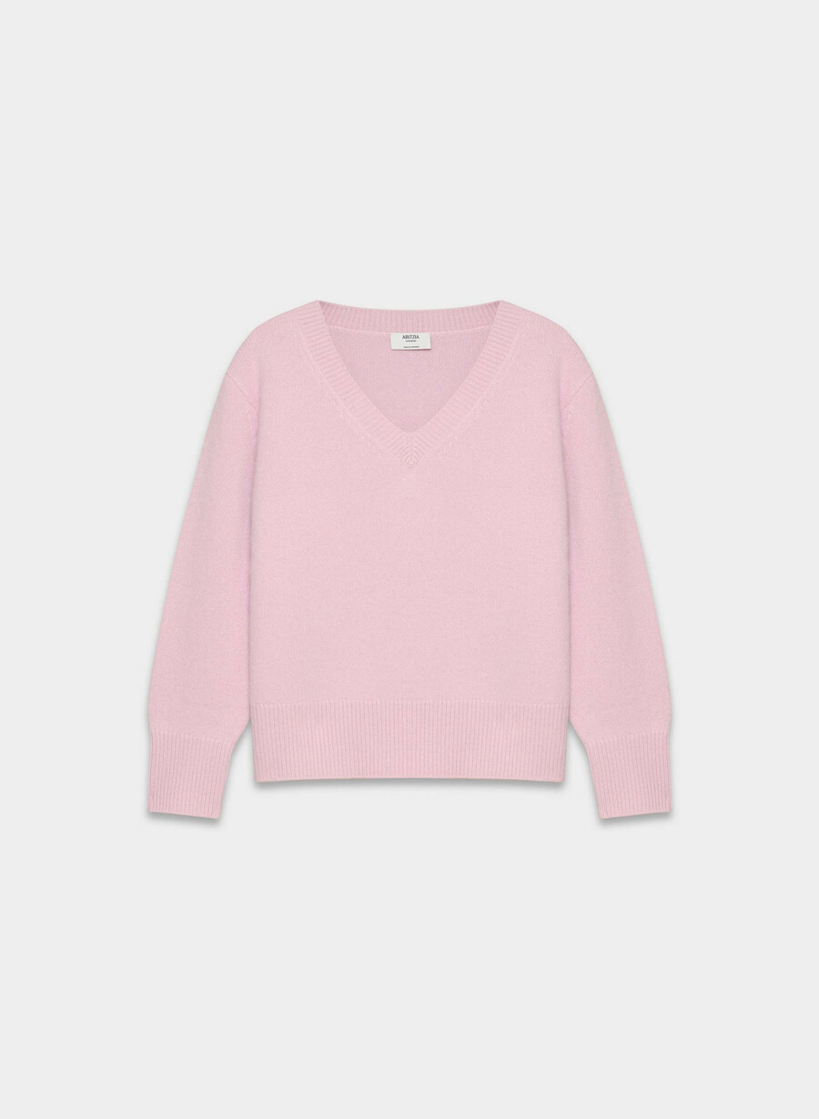 プラッシュカシミアオーバーサイズvネックセーター ダスティピンク