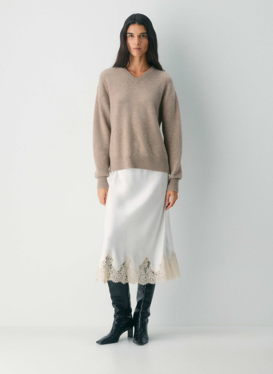 エッセンシャル カシミア リラックス vネック セーター アンダイド hthr nmd トープ