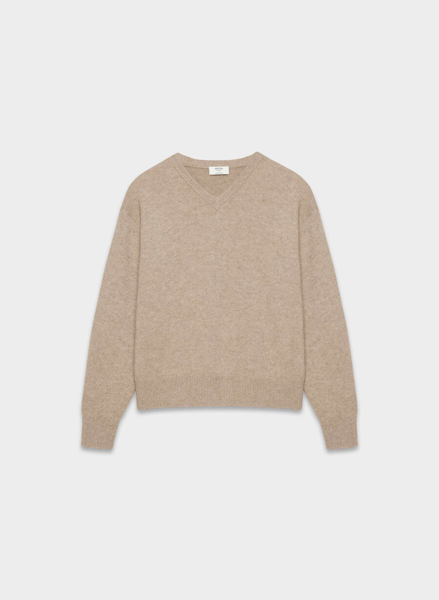 エッセンシャル カシミア リラックス vネック セーター アンダイド hthr nmd トープ