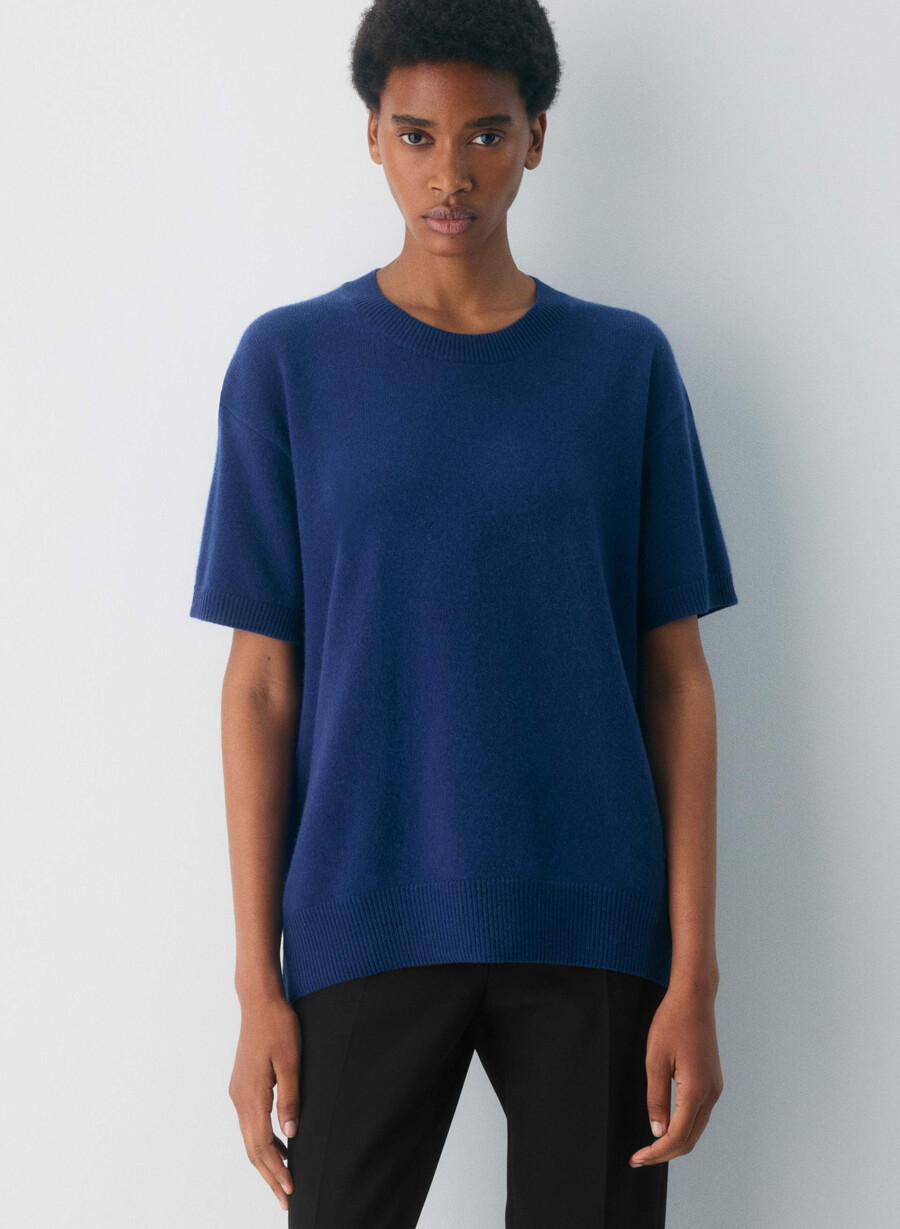 フェザーカシミア リラックス 半袖セーター byron blue