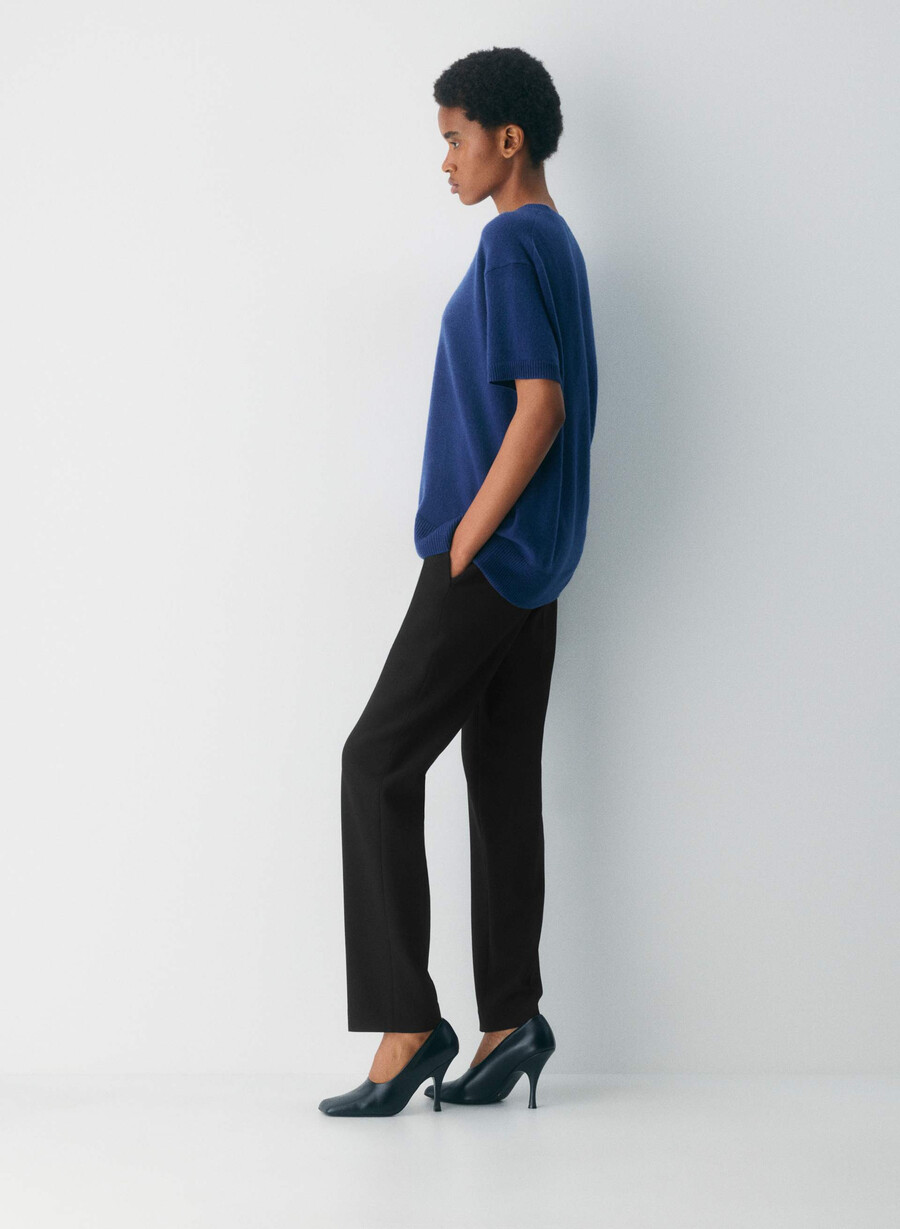 フェザーカシミア リラックス 半袖セーター byron blue