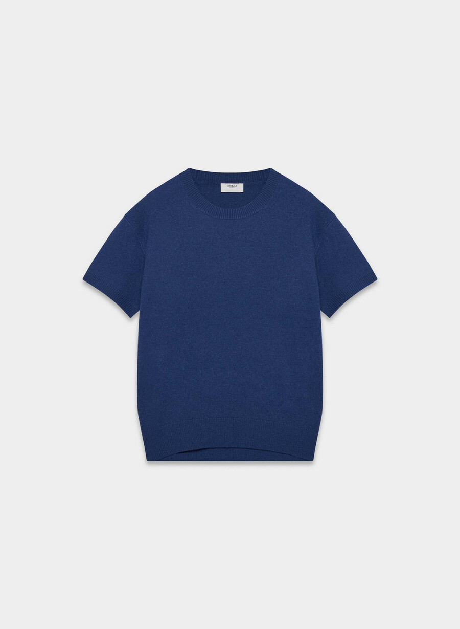フェザーカシミア リラックス 半袖セーター byron blue
